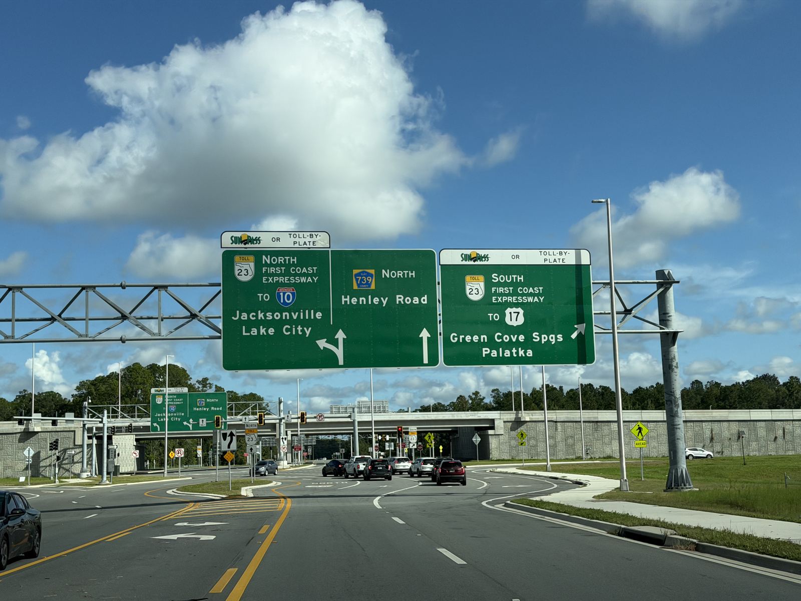 First Coast Expressway signage at the Henley Road interchange near Green Cove Springs and Lake Asbury