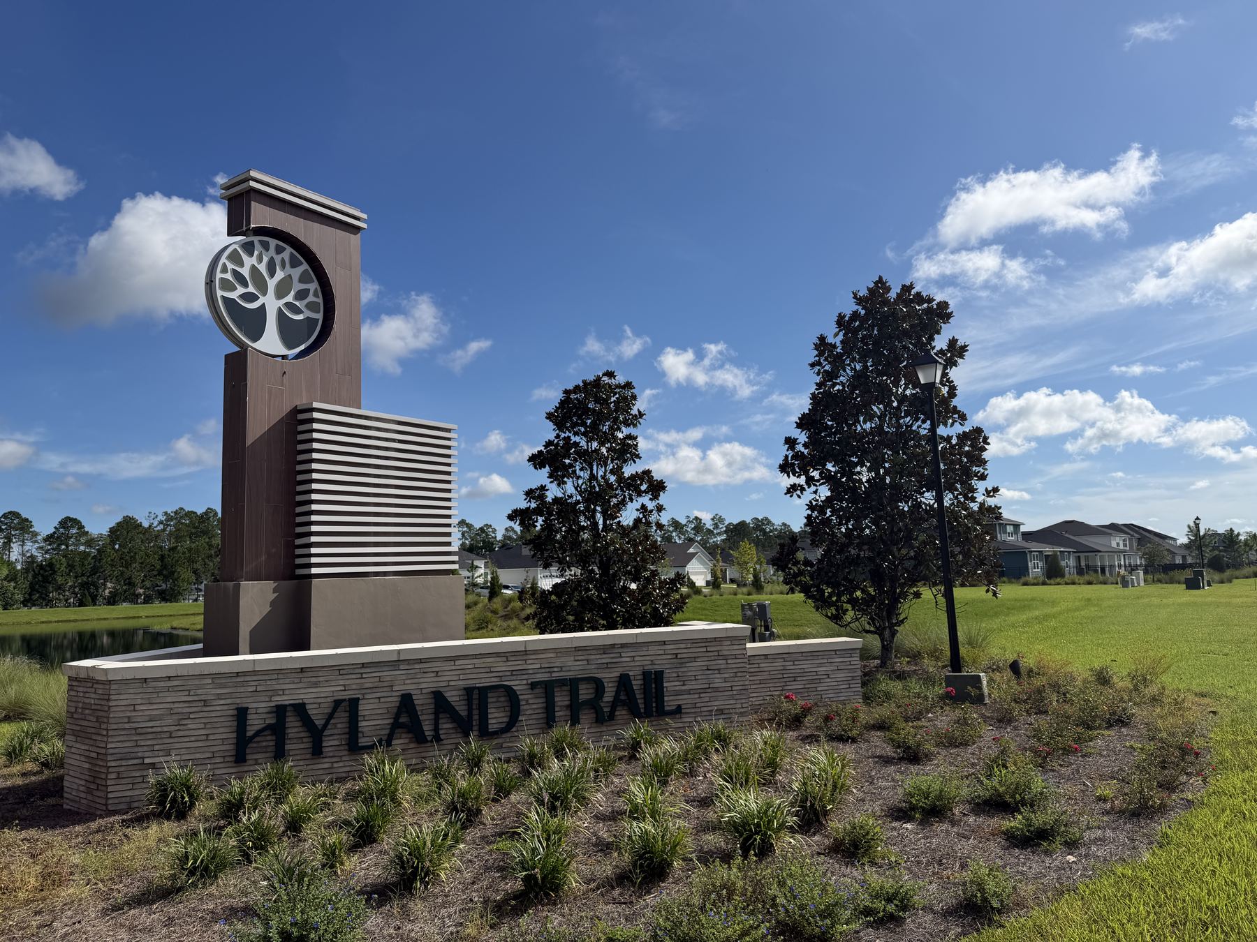 Entrance monument at Hyland Trail, a new construction community in the Lake Asbury area of Green Cove Springs, Florida