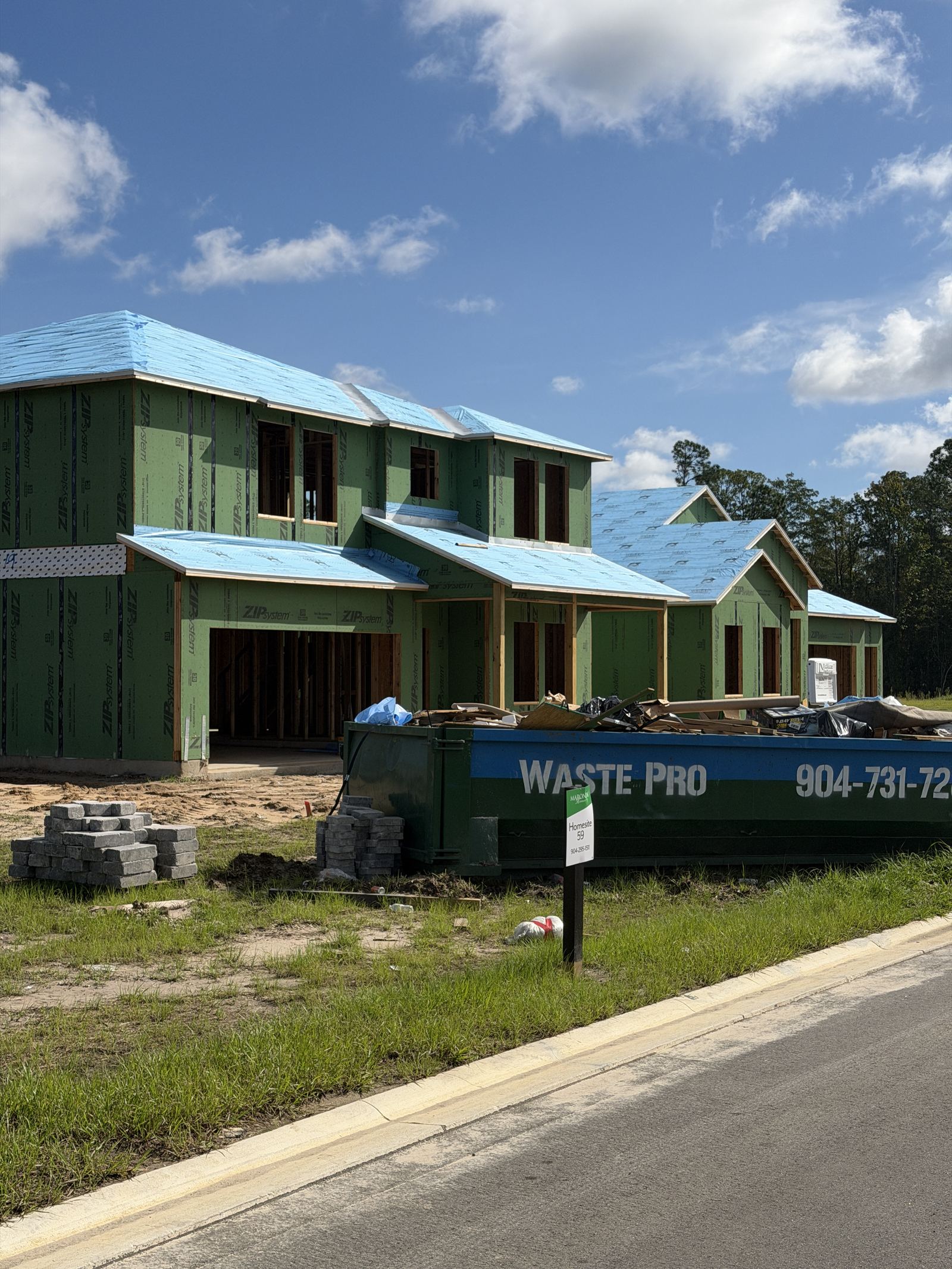 A new home under construction at framing stage in the Lake Asbury area of Clay County, Florida